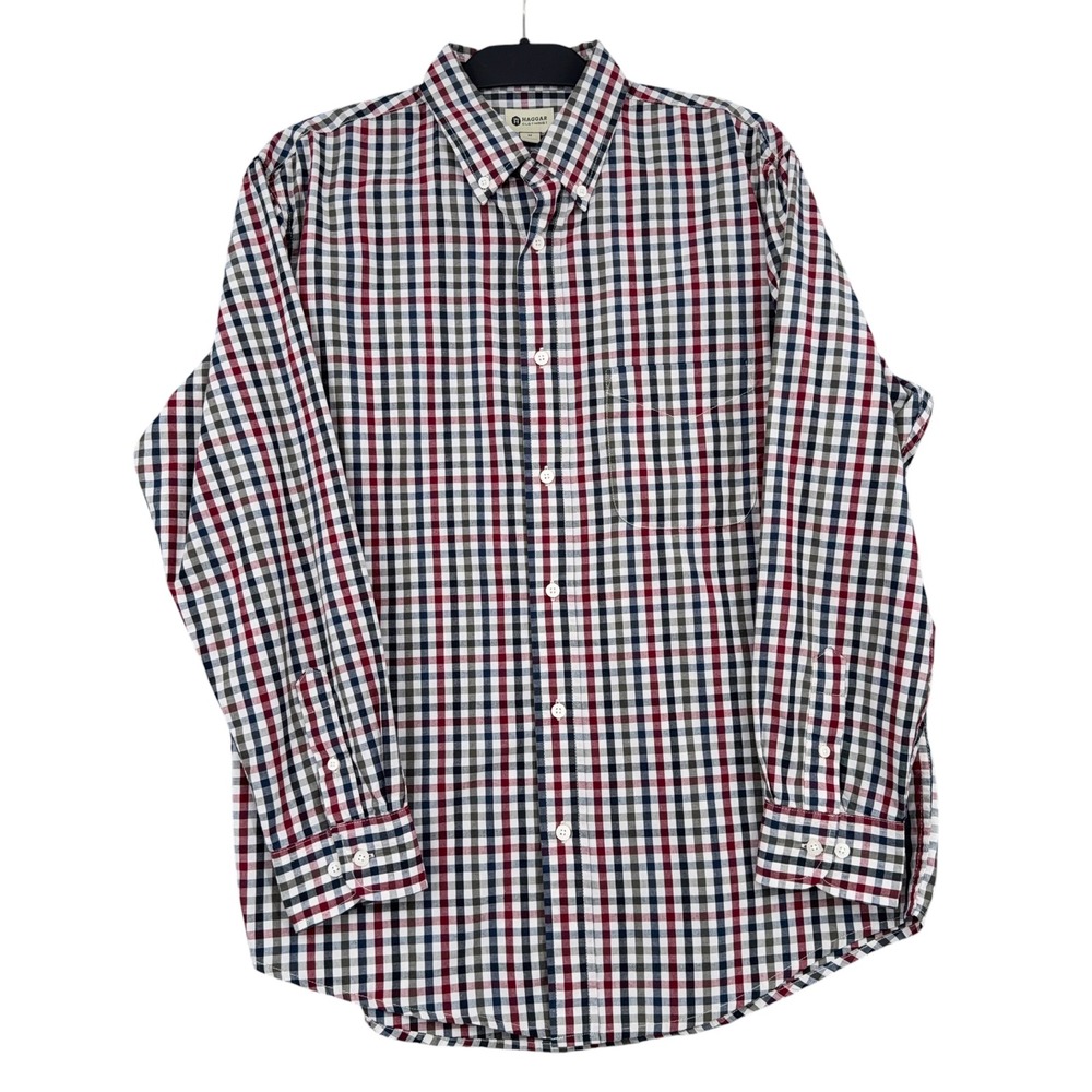 Haggar Button Down Shirt Mens M Cotton Polyester Gingham Multicolor